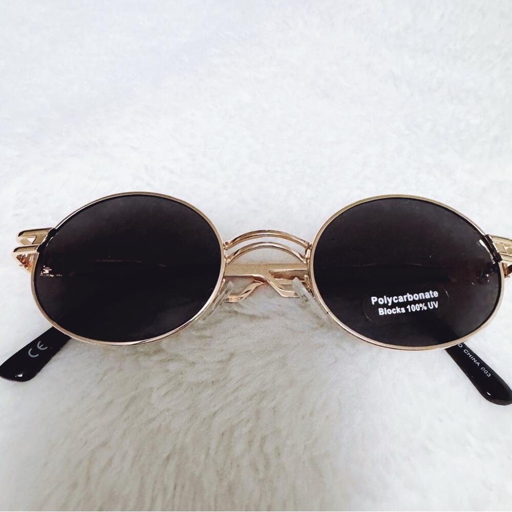 Brandon Black with Gold Rim Round Sunglasses